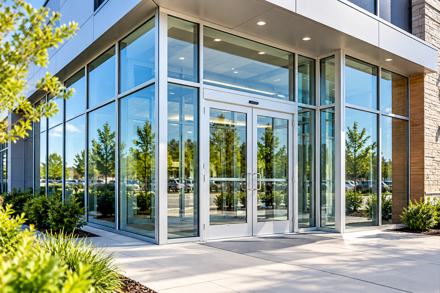 Commercial glass storefront with aluminum frame